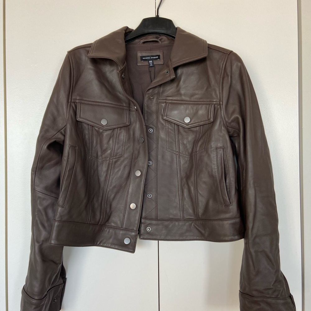 Universal Standard Parker Espresso Leather Jacket